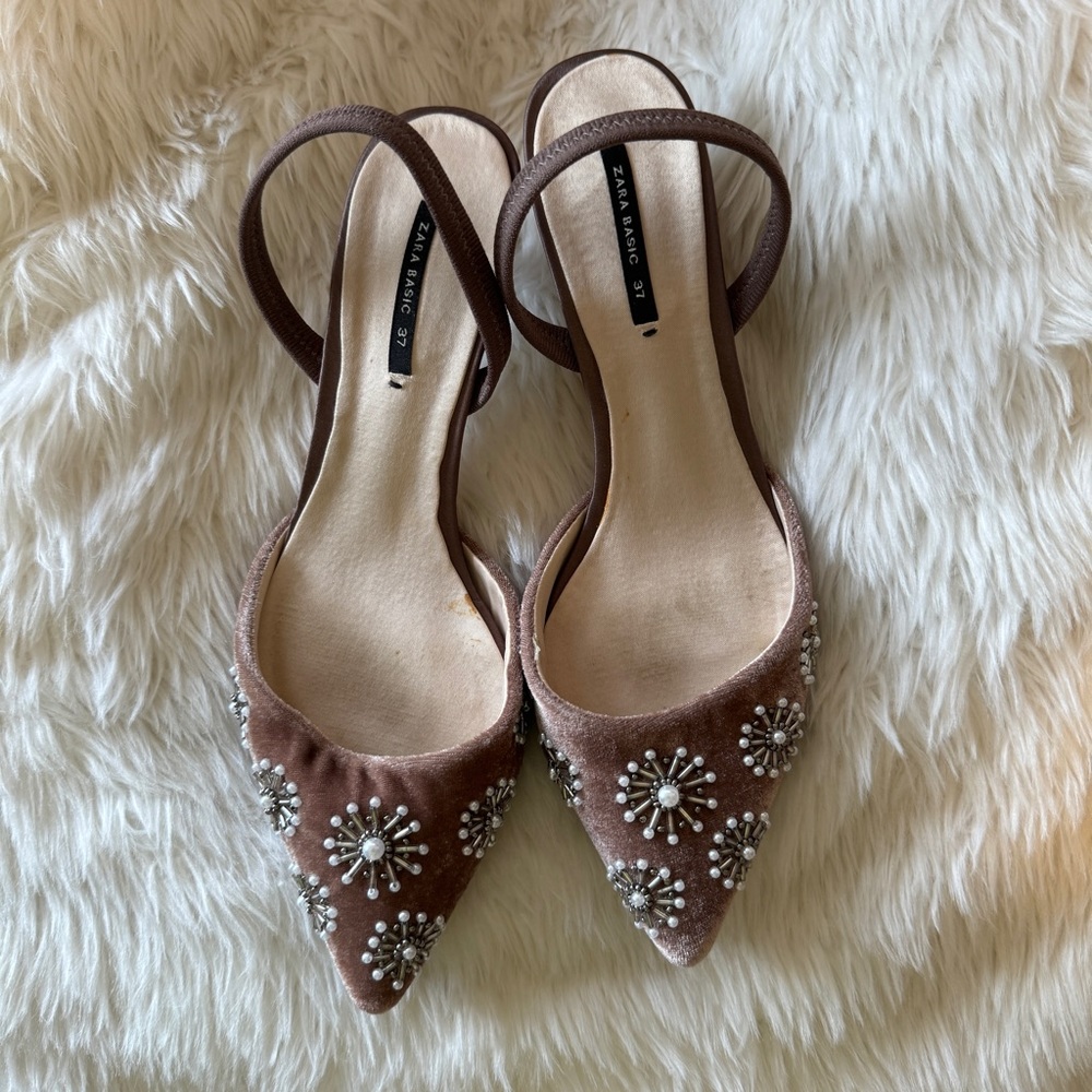 Zara velvet beaded embroidered shoes